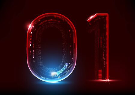 Technology abstract neon font and alphabet. techno effect logo designs for business growth to successful.のイラスト素材
