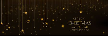 Background Christmas banner design with glowing glittering golden lights curtain. decorative design christmas headers, website, poster, greeting cardsのイラスト素材