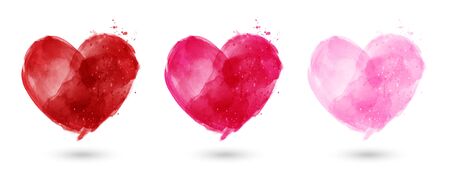 Set of hand painted watercolor hearts. Isolated hearts for Valentine's day card design, post cards, greeting, weddingのイラスト素材