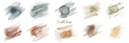 Hand painted earth tone watercolor texture set.  Stain artistic vector used as being an element in the decorative design of background, brochure, poster, card, cover, banner.のイラスト素材
