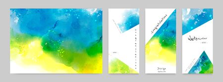 Set of Hand-painted Watercolor Card Layouts and Poster. Suitable for use as a card; greeting, invitation, cover, booklet, brochure, or poster.のイラスト素材