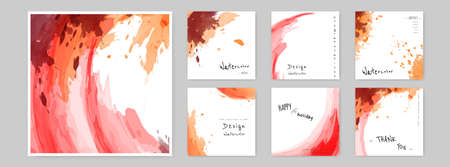 Set of Hand-painted Watercolor Card square layouts and Poster. Suitable for use as a card; greeting, invitation, cover, booklet, brochure, or poster.のイラスト素材