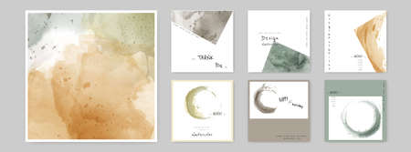 Set of Hand-painted Watercolor Card square layouts and Poster. Suitable for use as a card; greeting, invitation, cover, booklet, brochure, or poster.のイラスト素材