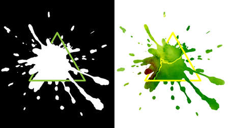 Black drops ink and colorful watercolor splash abstract design over square frame for text. Set for grunge splash textures background, vector used for decorative design.のイラスト素材