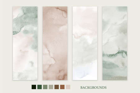 Set of stain watercolor hand-painted earth-tone backgrounds for banner card or flyer template.のイラスト素材
