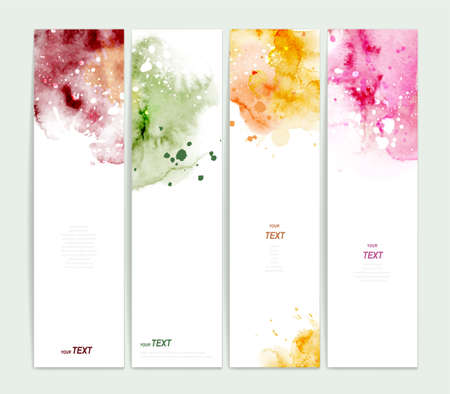Set of four varicolored banners, abstract headers get creative with bright watercolor splashes.のイラスト素材