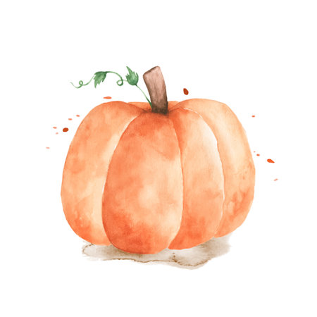 Watercolor pumpkin illustration. Orange pumpkin with hand-painted isolated on white background. Perfect for design decorative in the autumn festival, greeting cards, invitations, posters.のイラスト素材