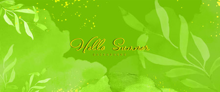 Abstract watercolor hand-painted background for banner. Flower botanical leaves and stains shape watercolor vector for summer banner, header, cover, or web. Paintbrush included in file.のイラスト素材