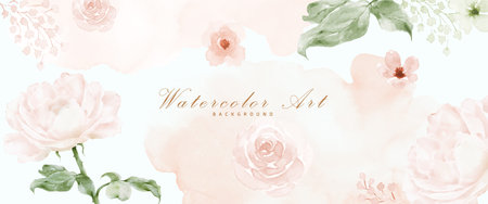 Rose and leaves watercolor abstract art background.  Vector banner collection art design of flowers watercolor. suitable for Wedding decoration, greeting card, cover, header, or wall decoration.のイラスト素材