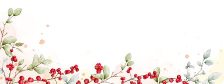 Abstract art watercolor of berries branches designed on stains background. Watercolor natural art is...