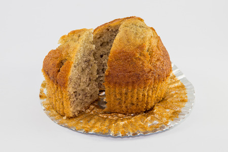 Banana cup cake isolated on white Backgroundの写真素材