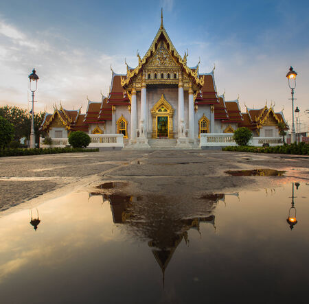 Traditional Thai architecture, Marble Temple name Wat Benjamaborphit, Bangkok Thailandのeditorial素材