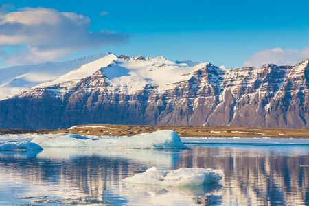 Beauty of Jokulsarlon lagoon in Iceland with water reflectionの写真素材