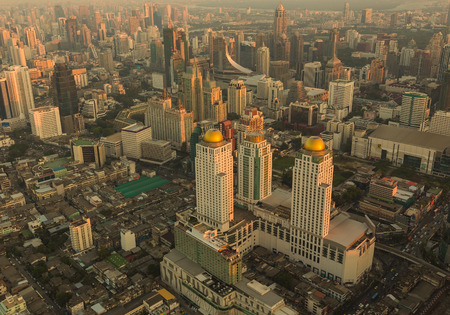 Modern building in the business landscape. Bird eyes view of Bangkok during sunsetのeditorial素材