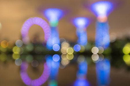 SINGAPORE MAY 23: Gardens by the Bay bokeh lights with water reflection  on May 23 2015のeditorial素材