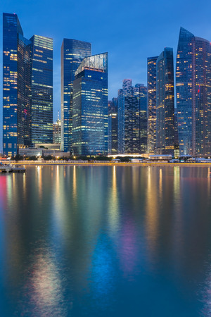Cityscape at Marina Bay Business District  twilight with water reflection Singaporeの写真素材