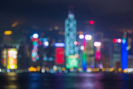 Blurred bokeh of Hong Kong business park at nightの写真素材