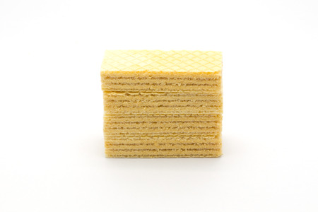 Pile of wafers with cream on white backgroundの写真素材