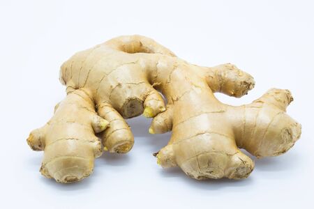 Fresh ginger on white backgroundの写真素材