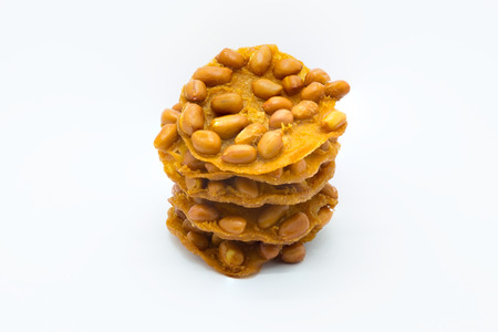 Sweet deep fried peanut cookie on white backgroundの写真素材