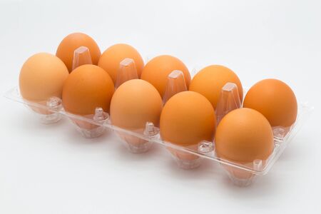 Hen Eggs on white backgroundの写真素材