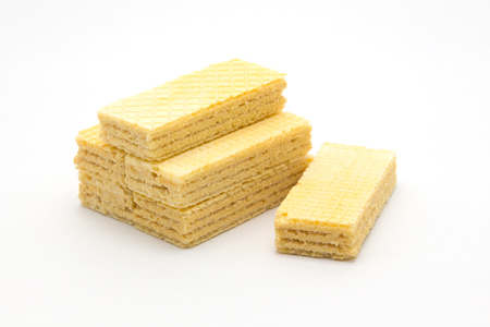 Homemade sweet vanilla waffle on white backgroundの写真素材