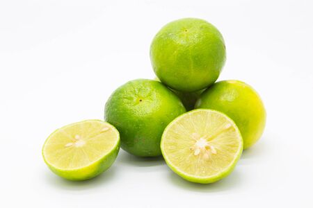 Fresh limes on white backgroundの写真素材