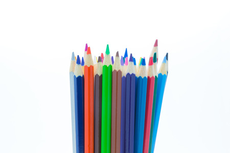 Set of wooden colours pencils on white backgroundの写真素材