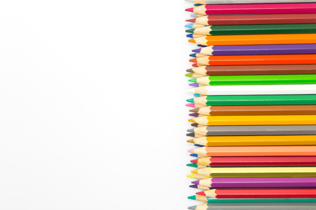 Mixed colors wooden pencil on white backgroundの写真素材