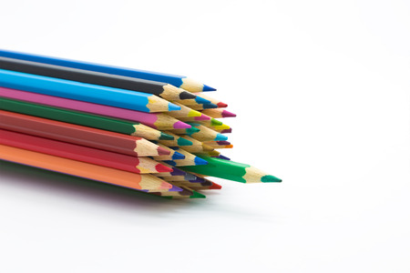 Group of multiple colour wooden pencil on white backgroundの写真素材