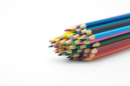 Group of colour wooden pencil on white backgroundの写真素材
