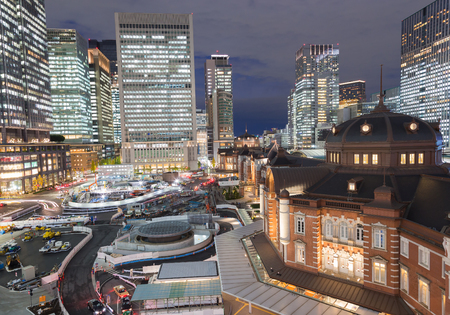 Tokyo central railway station, Japan at nightのeditorial素材