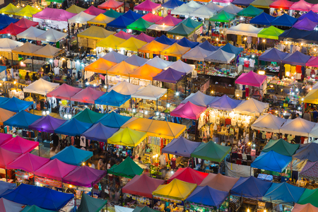 Aerial view night view over night market roof topの写真素材