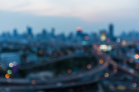 After sunset blurred lights city downtown night viewの写真素材