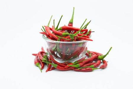 Fresh red hot chilli on white backgroundの写真素材