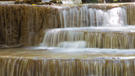 Close up multiple layers waterfall, natural landscape backgroundの写真素材