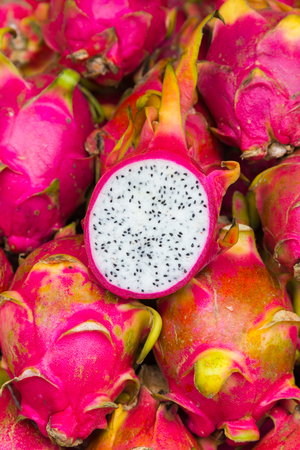 Dragon fruit, natural fruit background in the marketの写真素材