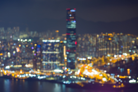 Hong Kong city blurred light night view from Victory peak, abstract backgroundの写真素材