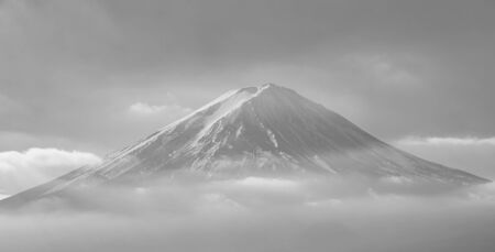 Black and White, Mountain Fuji in winter close up, natural landscapeの写真素材