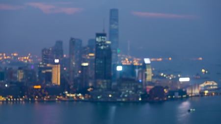 Night blurred bokeh Hong Kong city business downtown