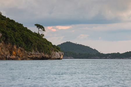 Natural seacoast skyline with rock mountain natural lanscape backgroundの写真素材