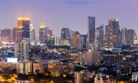 Bangkok city business downtown light night view, cityscape downtown background, Thailandのeditorial素材