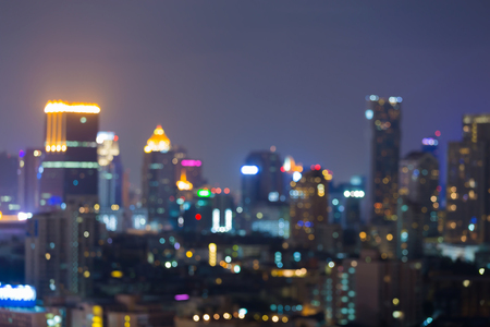 City blurred bokeh light night view, Bangkok downtown abstract backgroundの写真素材