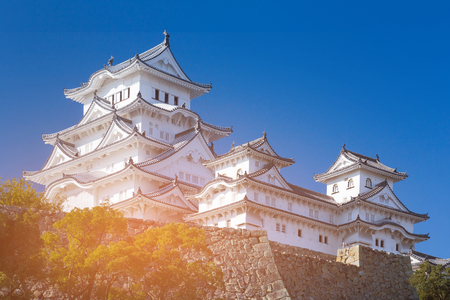 Himeji castle world heritage Japan landmark against clear blue skyのeditorial素材