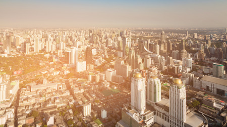 Aerial view city office building downtown, cityscape backgroundの写真素材
