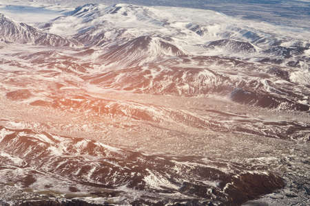 Beautiful top view black volcano mountain winter season natural landscape background, Icelandの写真素材