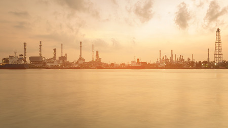 Refinery river front skyline with sunset tone panorama viewのeditorial素材