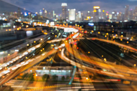 City night blurred light highway interchanged double exposure motion blurred light, abstract backgroundの写真素材