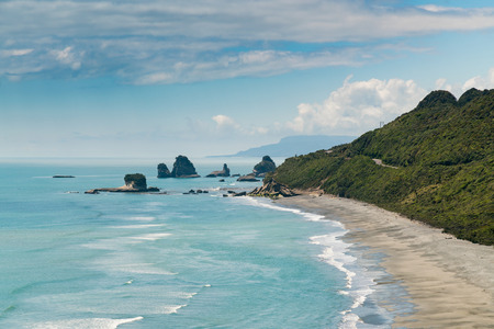 Beautiful New Zealand west coast island beach, natural landscape backgroundの写真素材