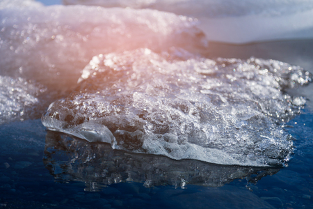 Ice diamond over water lake, Iceland winter season natural landscape backgroundの写真素材